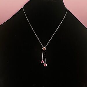 JCM silver tone pink crystals drop pendant necklace